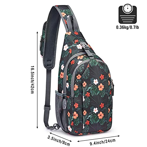 Image of G4Free Sling Bag for Men Women, RFID Blocking Crossbody Bag, Daily, Travel | Durable Polyester Fabric, 10L, Perfect for work, shopping, Outdoor, Hiking, Reversible Shoulder Strap (Black with Flowers)