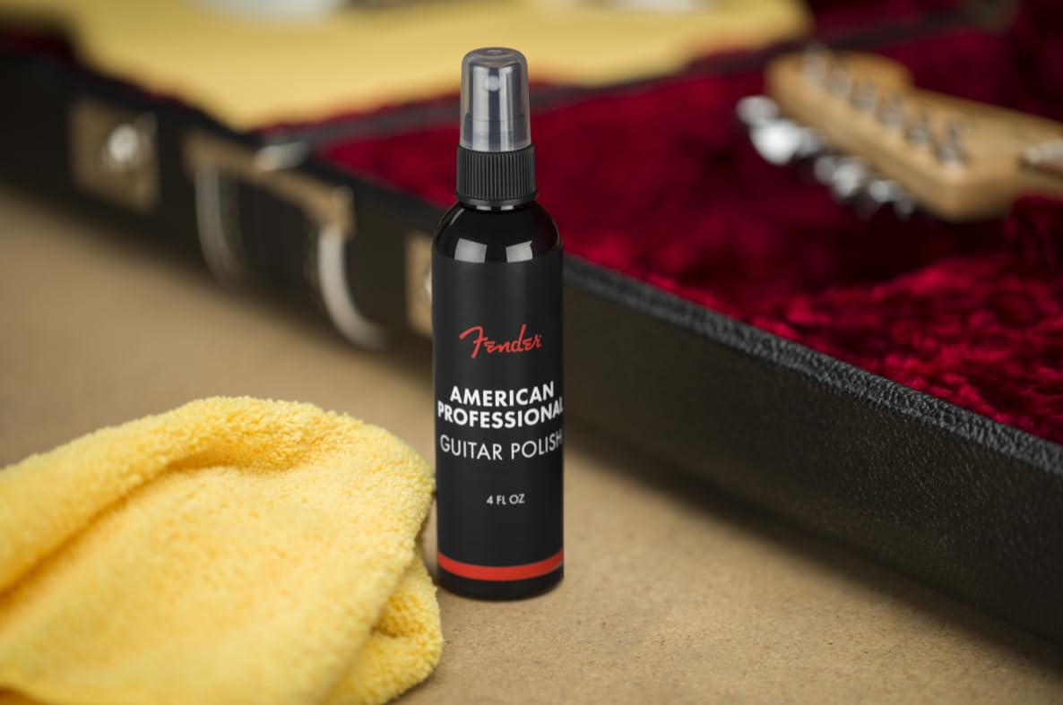 Fender® »POLISH & SHOP CLOTH« zestaw 2 szt. z amerykańskim profesjonalnym lakierem do gitary (118 ml) i ściereczką z mikrofibry Shop-Cloth