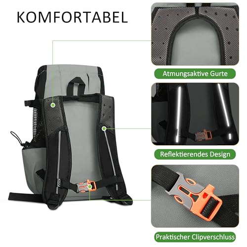 ALLSOPETS Hunderucksack Tragetasche Verstellbar für Kleine Mittelgroße Hunde, Haustier Rucksack zum Spaziergang Wandern Camping Bergsteigen Reisen (Salbeigrau, M)