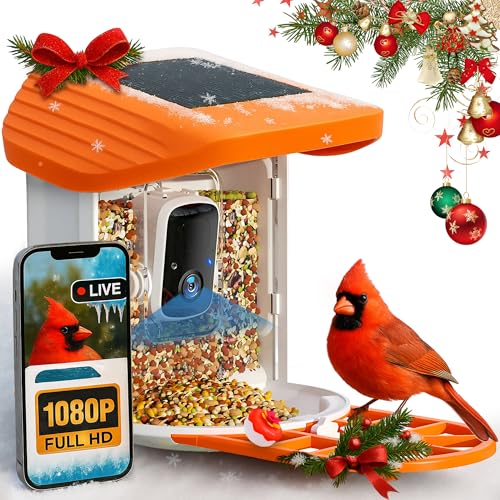 Upgraded Smart Bird Feeder with Camera Solar Powered, 2K QHD Live Feed, App, AI Species Detection - Waterproof Bird Feeding Station with 5200mAh Battery, 1.6L Capacity - Birdfeeders Outside Hanging