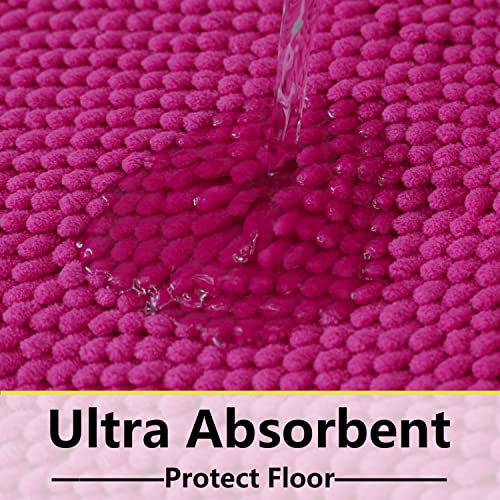 Image of Bathroom Rugs Chenille 3-Piece Extra Soft and Absorbent Shag Bathroom Rugs, Machine Wash Mat, Strong PVC Non-Slip Underside, Plush Carpet Mats (Rose Red)