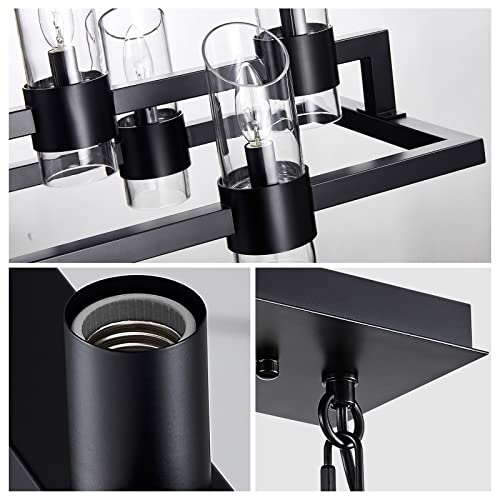 Image of WUZUPS Island Rectangle Chandelier 10-Light with Clear Glass Industrial Modern Farmhouse Linear Light Fixture for Dining Room Kithen Island, Width 42.5 inch Height 10.4 inch, Black
