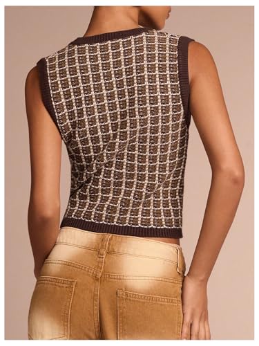 MakeMeChic Women's Plaid V Neck Button Down Sweater Vest Sleeveless Knitwear2