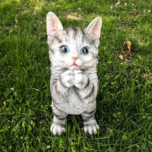 Estatua decorativa gato gris para jardín exterior miniatura 6