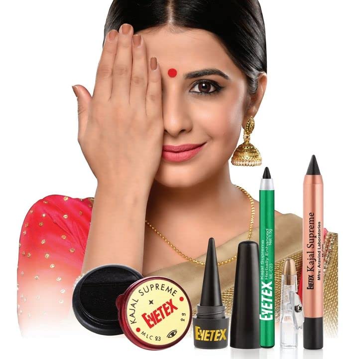 Eyetex Kajal Supreme Herbally Enhanced, 1.5g, Deep Black Matte Finish, Smudge-Proof, Water-Resistant, Vegan, Extracts of Aloe & Carnauba, 6-hr stay, Built-In Sharpener. - Image 5