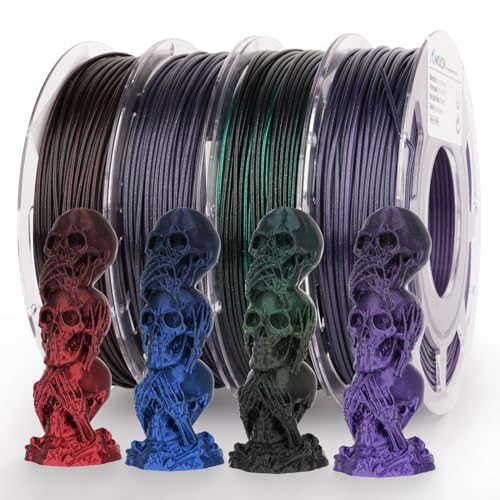 Image of AMOLEN PLA 3D Printer Filament,PLA Filament 1.75mm,Silk Shiny Filament Bundle, Black Red, Blue,Purple,Green, 3D Printing Filament Bundle, 200gX 4 Spools