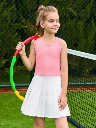 Image of Haloumoning Girls Tank Tops Kids Athletic Ribbed Knit Sleeveless Crop Tops Basic Camisole 5-14 Years