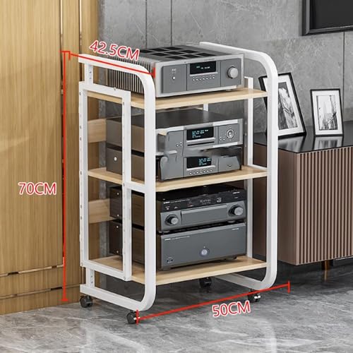 Image of AV Media Stand - Audio Cabinet & Stereo Rack with Wheels, Open Storage for Home, Office, Theater & Recording Room(Black,50 * 42.5 * 70cm)