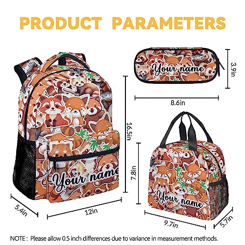 Personalized Red Panda Backpack with Lunch Box and Pencil Case for Girls Boys, 16 Inch School Bookbag with Adjustable Straps, Travel Bag Durable, Lightweight, Large Capacity4