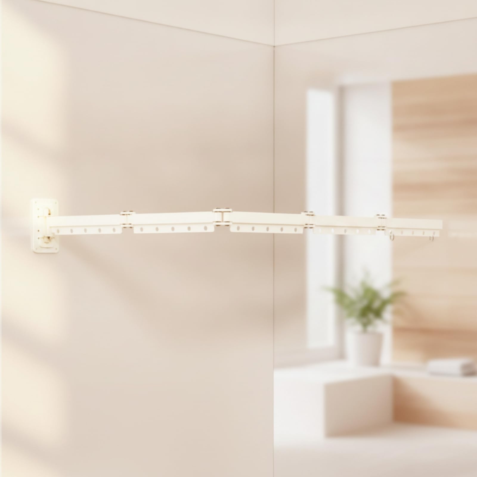 Badezimmer Duschvorhang Klappbare Wandgarderobe Kleiderstange Wäschetrockner Wandhalter Metall Aluminium Matt Kompakt mit Verstellbarer Winkelstütze, Milchweiß, Dreifach-Wäscheständer