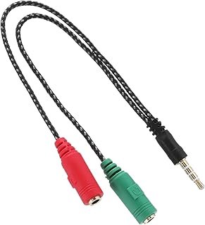 Audio Headset Earphone Mic Y Splitter Cable - Dark Red & Dark Green