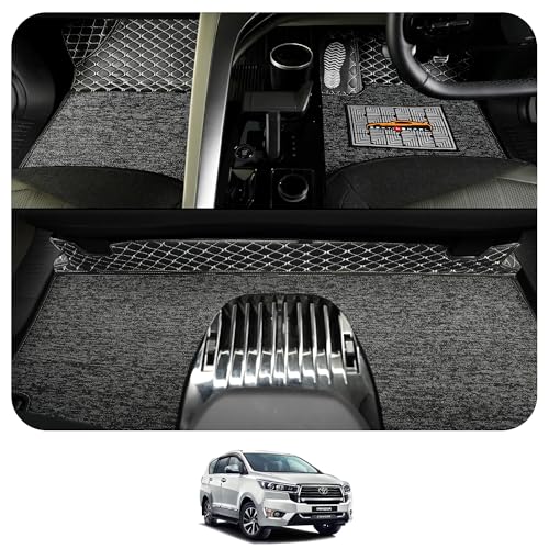 Image of CONTINENTAL [Butterfly 7D Crysta Car Mats] Luxury 7D Car Floor Mats for Crysta 7 Seater (2017-2026) || Scratchproof & Waterproof Crysta 7D Car Mats || Color - Black & Silver