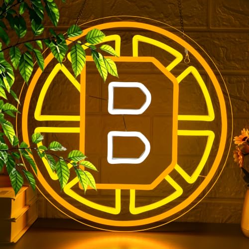 Image of Ice Hockey Neon Sign for Wall Decor Boston Hockey Team Neon Light for Man Cave LED Boston Sport Sign for Club Fans Bedroom Sport Bar Garage Decor Gifts for Men Boys Fans Size14.6 * 14.6inch(XD100)