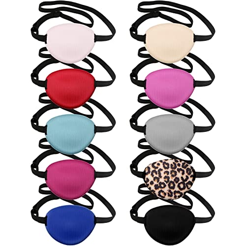 10 Pieces Eye Patches for Adults, Adjustable Single Eye Patch Silk Eye Patch Single Eye Mask Soft Eye Patch Pirate Eye Patches for Kids, 10 Colors