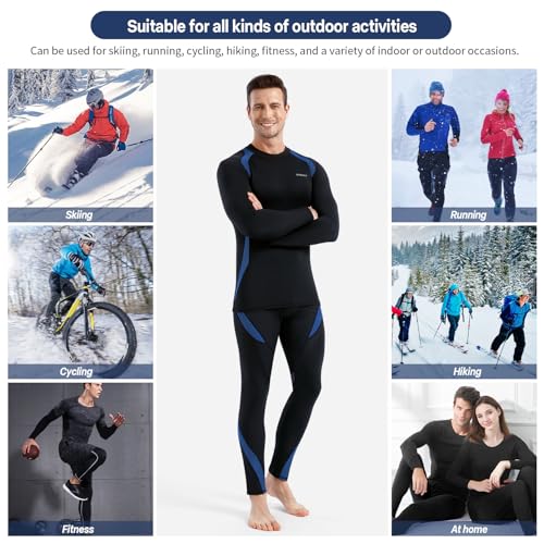 BENNALD Ropa Interior Térmica Hombre, Camiseta Térmica Hombre Deportes Conjuntos Térmicos Ropa Interior Funcional Termo Invierno con elástica para Running Esquí Ciclismo Azul M - imagen 6