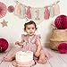 HODIHIWI Pink Baby Girl 1st Highchair Banner Wood Bead Tassel Garland Conical Cap Bling Cake Topper Birthday Party Decorations