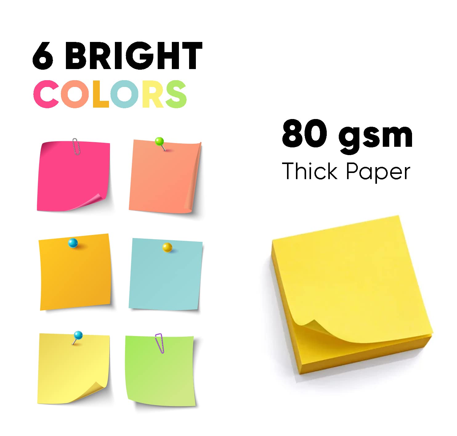 Sticky Notes 3x3 Inch, 4 Pads Pack, 90 Sheets Each - Bright Colors, Strong Adhesive, For Office, School, Home