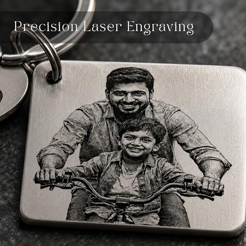 Image of Personalized Engraved Photo Keychain - Custom Stainless Steel Keyring | Unique Gift for Birthday, Anniversary, Wedding, Valentine's Day | For Dad, Mom, Couple, Him, Her