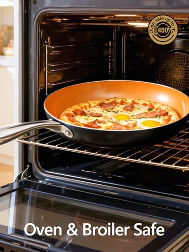 Image of Michelangelo 10 Inch Copper Nonstick Frying Pan with Lid, Ultra Nonstick Ceramic Interior, Induction Compatible, 2.75 Quarts