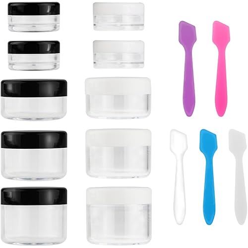 Accmor 10 Pieces Makeup Travel Containers with Lids 3/5/ 10/15/ 20 Gram Size Cosmetic Jars with 5 Pieces Mini Spatulas for Gift(random color)