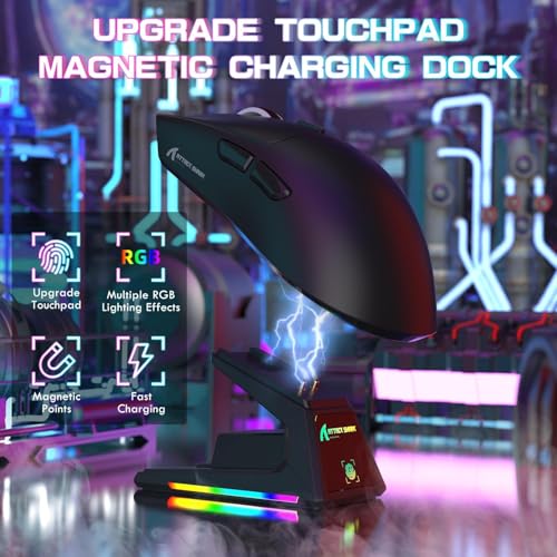 Image of ATTACK SHARK X1 Ultralight Tri Mode Wireless 40000 DPI Gaming Mouse-Black | Magnetic RGB Charging Dock,PixArt PAW3395 Pro Sensor,BT /2.4Ghz /Wired,1K Polling,Optical Micro Switch,Driver for PC Mac Gamer