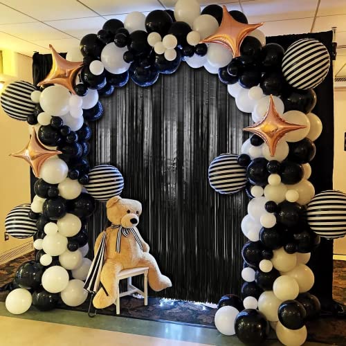 Image of Crosize 4 Pack 3.3 x 9.9 ft Black Foil Fringe Backdrop Curtain, Streamer Backdrop Curtains, Streamers Birthday Party Decorations, Tinsel Curtain for Parties, Photo Booth Backdrops, Party Decor