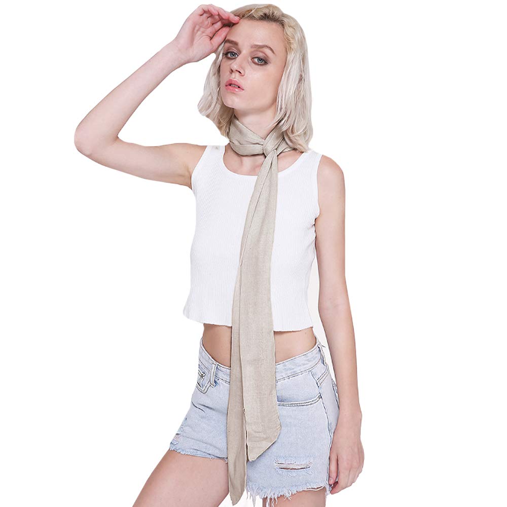 Millya Uk Women's Beige Multifunctional Fashionable Long Skinny Thin Scarf Tie Neckerchief (Beige)