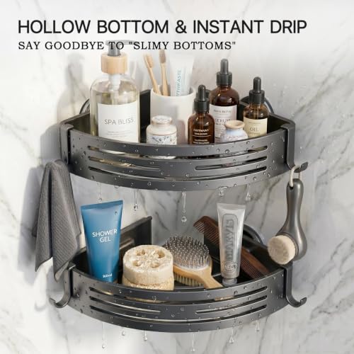 2-PCS-Corner-Shower-Caddy-Suction-Cup-Rustproof-Aluminum-Shower-Shelves-with-Hooks-No-Drilling-Upgrade-Bionic-Suction-Cup-Shower-Organizer-Removable-Bathroom-Storage-Corner-ShelfGrey