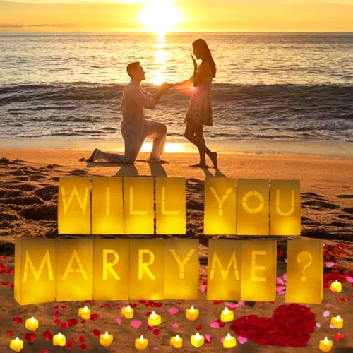 Image of Proposal Decorations - Will You Marry Me Sign Light Up Letters Luminary Bag
