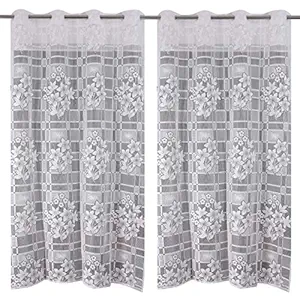 AMI creation leaf embroidered net tissue semi-transparent sheer curtains for living room, white (pack of 3, 4 x 7 feet), Polyester