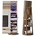 LVSOMT 360° Rotating Full Length Mirror Jewelry Cabinet with Sliding Door, LED Lighted Lockable Jewelry Armoire Organizer, Space-Saving Standing Mirror Storage for Bedroom Dressing Room (Retro Brown)