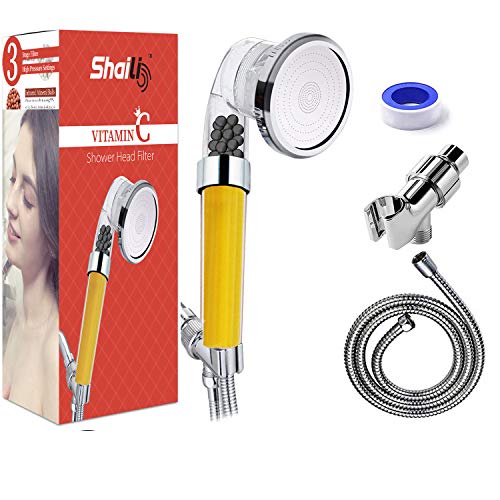 SHAILI Filtered Shower Head with Vitamin C Filter - Hard Water Softener Chlorine Remover - Helps Dry Skin & Hair Loss - High Pressure - Shower Filter with Holder & Replacement Handheld Hose