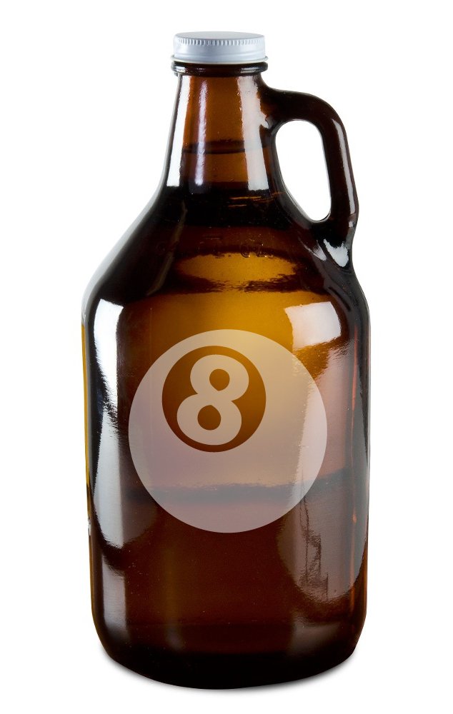 Pool Player's 8 Ball Hand-Made Etched Glass Beer Growler 64 oz