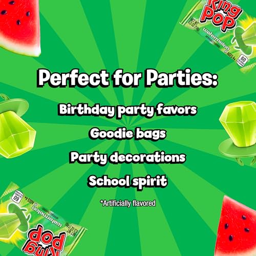 Image of Ring Pop Individually Wrapped Green Watermelon 30 Count Bulk Lollipop Pack - Watermelon Flavored Lollipop Suckers - Fun Candy Bulk For Party Favors, Color-themed parties, & Bachelorette Parties