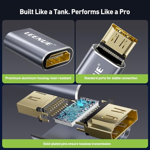 LEENUE HDMI Coupler 8K Female to Female Connector, HDMI 2.1 Aluminum Adapter, Supports 8K@60Hz/4K@120Hz for HDTV, Roku Stick, Monitor, Projector, Gaming Console, 2 Pack - Image 3