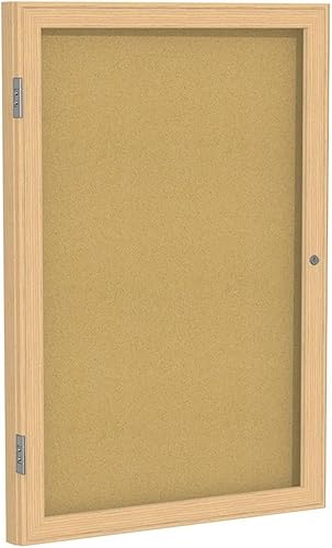 Miniatura 2 de Ghent Tablero de anuncios cerrado de 2 x 1 12 pulgadas, 1 puerta, resistente a los golpes, con cerradura, marco de aluminio bronce, corcho natural
