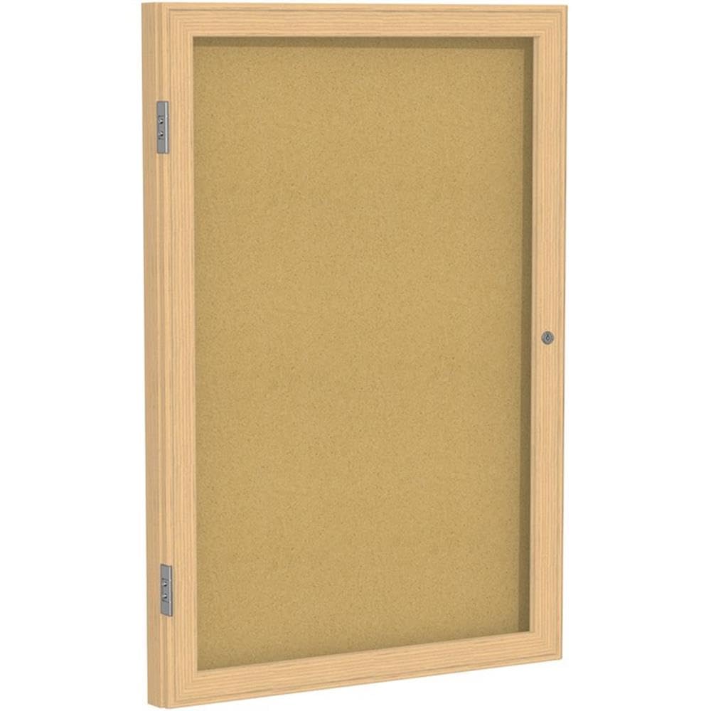Ghent 61 cm x 45 cm 1-drzwiowa drewniana rama dębowe wykończenie zamknięta tablica ogłoszeniowa, naturalny korek, wyprodukowano w USA