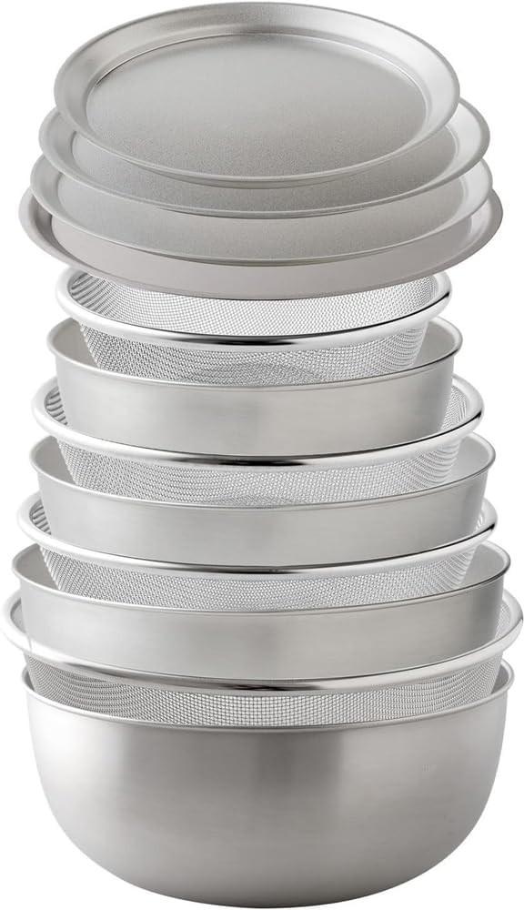 Ernest A-0078042 Bowl Colander Plate Set, 12 Piece Set (5.9/7.1/8.3/8.3/9.4 inches (15/18/21/24 cm), Scratch Resistant (Made in Special Processing Stainless Steel "New Galaxy"), 18-8 Stainless Steel,