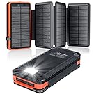 Solar Power Bank 26800mAh, elzle Solar Charger with 2 USB-A Output & 1 USB-C Input, Waterproof External Battery with 4 Solar Panel and Torch for Smartphones Tablets Camping