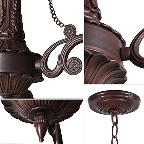 Capulina Tiffany Pendant Light Chandeliers 3-Light Cream Brown Antique Style Stained Glass Pendant Lighting For Living Dining Room Kitchen Foyer #TOP2