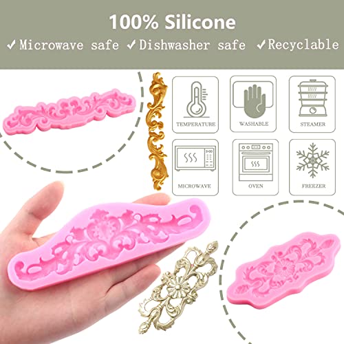 Zixiang Baroque Style Curlicues Scroll Lace Silicone Fondant Molds Relief Flower Mold Filigree Mold For Sugar Cake Decorating Polymer Clay Candy Chocolate Gum Paste Set Of 5 - Image 5