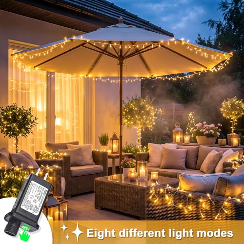 250 LED Outdoor String Lights, 82 FT Christmas String Lights Indoor with 8 Modes Waterproof, Clear Wire Twinkle Fairy Lights Plug in for Bedroom Patio Tree Wedding Holiday Decorations, Warm White — view 3