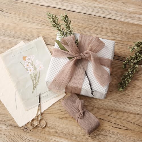 Keypan Brown Rustic Wedding Crinkle Chiffon Ribbon, 1.5 in, 3 Rolls, 9 yd by Keypan - Used condition - Image 5