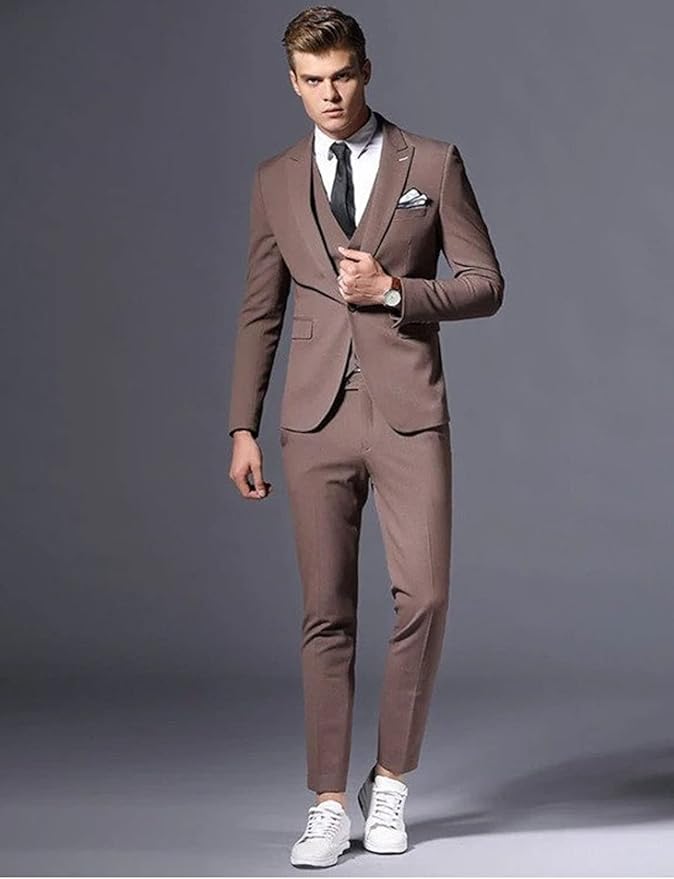 Qrkoda Heren Kostuum Slim Fit 3 Stuks Smoking Eén Knoop Stevige Jas Vest & Broek Set Zakelijk Huwelijk