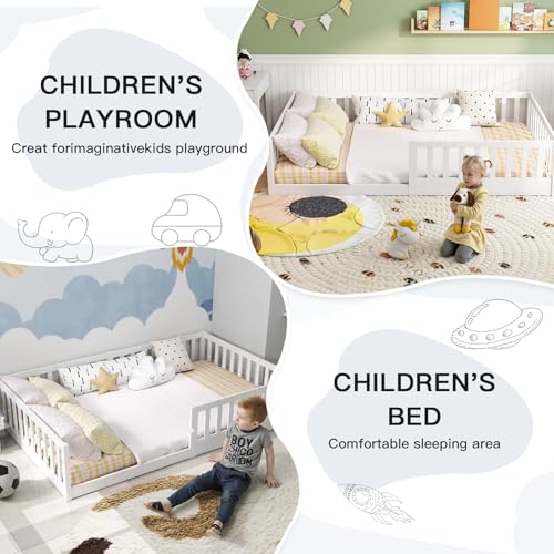 Miniatura 6 de Labebe Cama Montessori De Madera Maciza Blanca De 120 X 200 Con Barandilla De Seguridad Y Somier De Láminas Colchón No Incluido Adecuado Para Niños Y Bebés