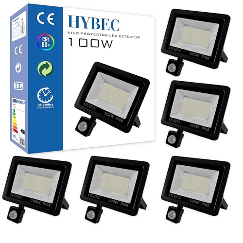 CLAR - Faretto Led Da Esterno Con Sensore Di Movimento, Faretto Con Sensore Di Movimento,Luce Fredda 6000ºK 100W (Pack 5)