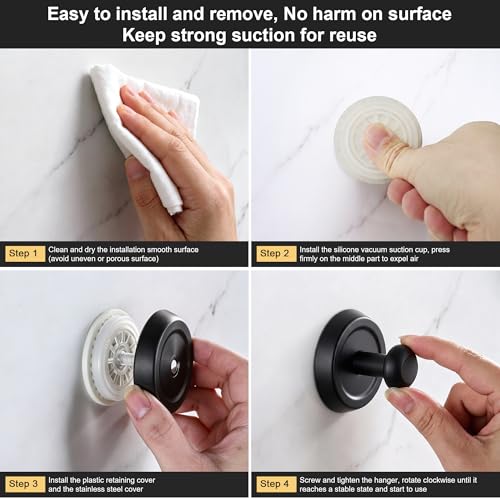 Depecal Suction Cup Hooks for Shower, Bathroom Towel Hook, 4 Pack, Black — view 3