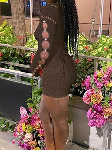 Lovelywholesale Women's Sexy Mesh Patchwork Bodycon Romper Cut Out Short Pants Jumpsuit Brown Medium #TOP2