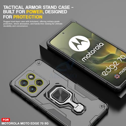 Image of AESTMO Armor Back Cover for Moto Edge 70 5G | Ring Holder & Kickstand & Camera Protection in-Built | 360 Degree Protection Back Case Cover (Black)