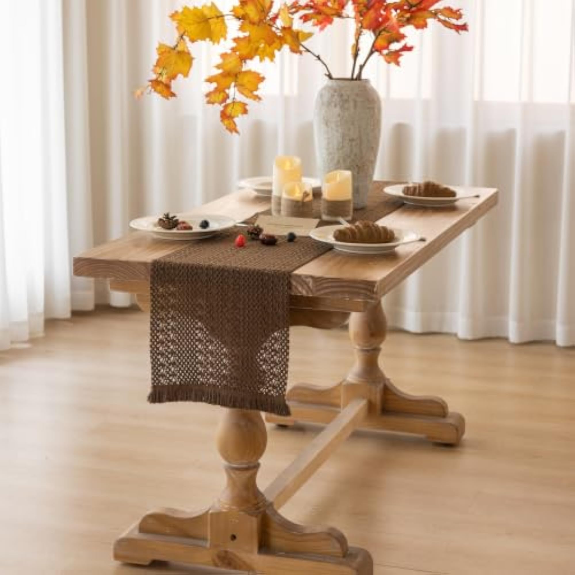 Boho Macrame Brown Table Runner, 13x48 Inch